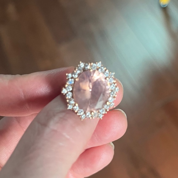 Victoria Wieck CZ Oval Morganite Halo Ring Rose Gold Size 6 - Picture 5 of 10